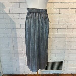 Vintage 80s Trimmings Silver Micro Pleat Midi Skirt M